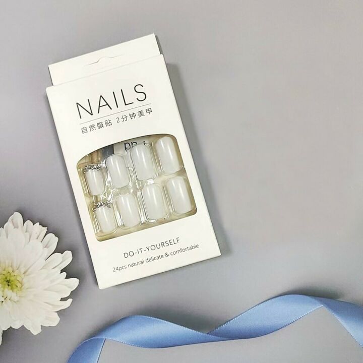 Glitter Press-On Square Nails with Rhinestones