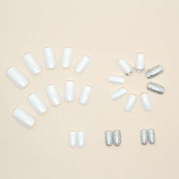 Glitter Press-On Square Nails with Rhinestones