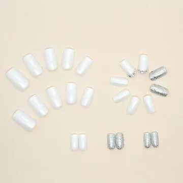 Glitter Press-On Square Nails with Rhinestones