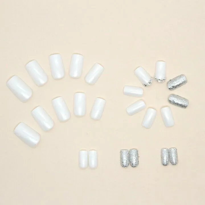 Glitter Press-On Square Nails with Rhinestones