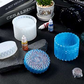 4 Pcs Resin Jar Mold Box Resin Mould Jewelry with Lid Trinket Storage Box Silicone Mould Round Container Resin Mould Epoxy Casting Silicone Jar Mould for Candle Holder DIY Resin Craft Home Decoration