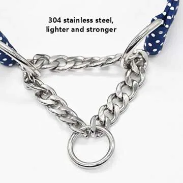 Fourhorse Stainless Steel Chain Martingale Collar,Training Dog Collar for Small Medium Large Pets (Medium, Blue Grid)
