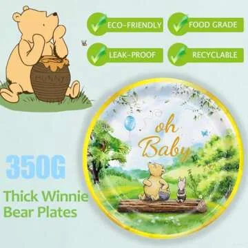 175pcs Vintage Winnie Bear Baby Shower Pooh Decorations Birthday Party Supplies Tableware Set (25 Guest)With Paper Plates Cups Napkins Cutlery for Boy Girl Newborn Birthday Party Dinnerware Decoration