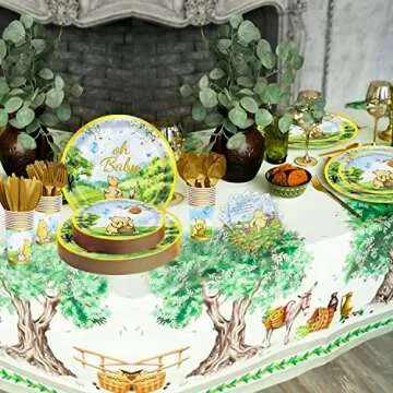 175pcs Vintage Winnie Bear Baby Shower Pooh Decorations Birthday Party Supplies Tableware Set (25 Guest)With Paper Plates Cups Napkins Cutlery for Boy Girl Newborn Birthday Party Dinnerware Decoration