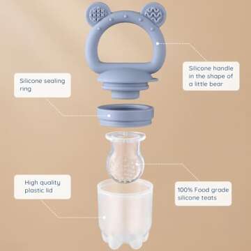 2 Pack Silicone Baby Fruit Feeder with Mini Freezer Tray, Baby Teethers, Breastmilk Popsicle Molds f...