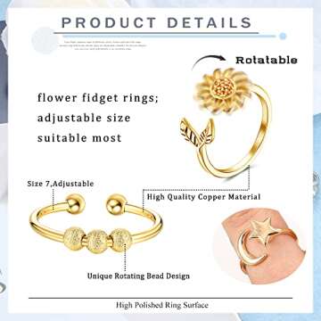 FIBO STEEL 9 Pcs Fidget Anxiety Rings for Women Men Spinner Rings for Anxiety Relieving Stress Open ...