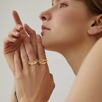 FIBO STEEL 9 Pcs Fidget Anxiety Rings for Women Men Spinner Rings for Anxiety Relieving Stress Open CZ Flower Moon Star Anti Rotatable Rings Adjustable