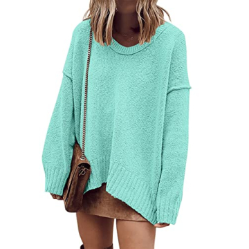 ANRABESS Women's Oversized Casual Loose Slouchy Scoop V Neck Batwing Long Sleeve Knit Pullover