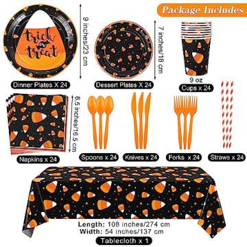 durony 193 Pieces Halloween Candy Corn Party Supplies Tableware Set Halloween Trick or Treat Plates ...