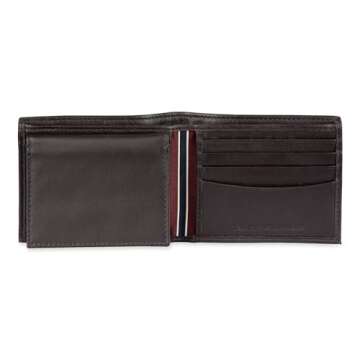 Tommy Hilfiger Men's Leather Wallet – Slim Bifold with 6 Credit Card Pockets and Removable Id Window, Brown, One Size