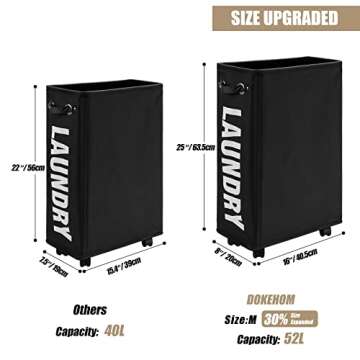 DOKEHOM Slim Laundry Basket on Wheels - Space Saving Hamper