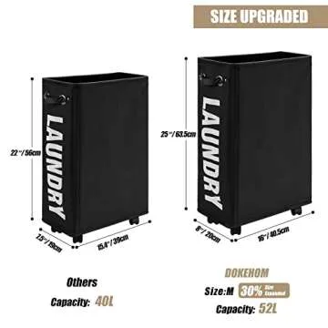 DOKEHOM Slim Laundry Basket on Wheels - Space Saving Hamper