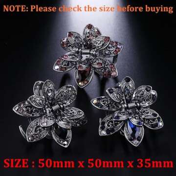 WSERE Set of 3 Mini Hair Jaw Clips Vintage Metal Rhinestone Claw Hair Clips for Women Girls, Non Slip Exquisite Claw Clip, Easy to Match - Good Tension - Not Easily Deformed