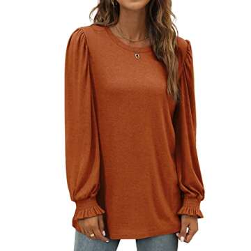 XIEERDUO Womens Plus Size Dressy Tops Long Sleeve Puff Sleeve Blouse Shirts Caramel S