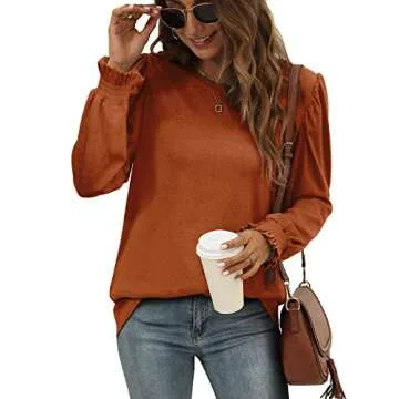 XIEERDUO Womens Plus Size Dressy Tops Long Sleeve Puff Sleeve Blouse Shirts Caramel S