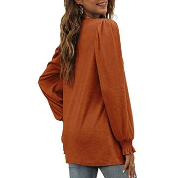 XIEERDUO Womens Plus Size Dressy Tops Long Sleeve Puff Sleeve Blouse Shirts Caramel S
