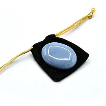 Angelite Crystals and Healing Stones - Large Palm Stone Crystals Piedra - Crystal for Good Luck, Balanced Positive Energy, Meditation - Unique Stocking Stuffers and Birthday Gifts for Women, Men