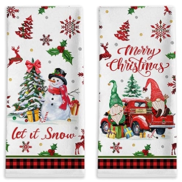 Christmas Kitchen Towels Christmas Hand Towels Bathroom, Merry Christmas Tree Snowman Kitchen Towels...