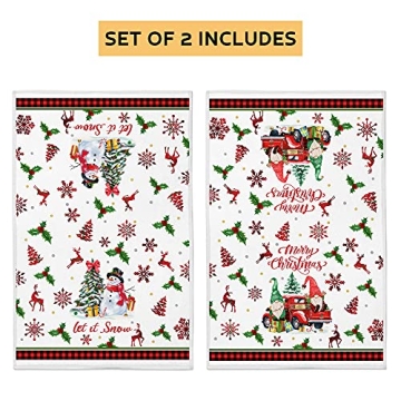 Christmas Kitchen Towels Set of 2 with Fun Holiday Designs