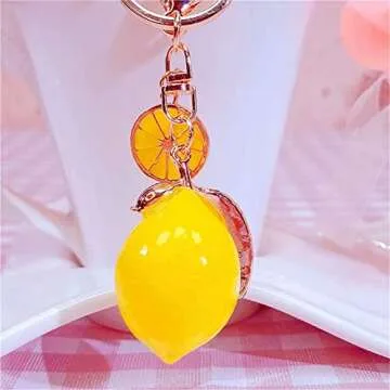 Ergugos Cute Lemon Keychain Little Lemon Crystal Rhinestone Key Chain Fruit Keyring For Purse Bag Backpack Car Jewelry Gift For Women Men