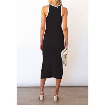 Pink Queen Cutout Dresses for Women Sexy Sleeveless Knee Length Cocktail Bodycon Ribbed Midi Dress Black XS