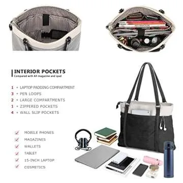 Women's Work Bag with Laptop Compartment Zipper Pockets Teacher Totes Purse
