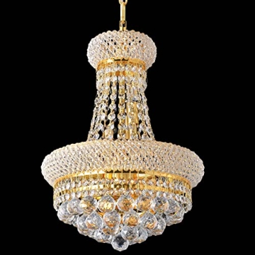 BEIRIO 8-Lights Golden Finish Classic Empire Style Small Mini K9 Crystal Chandelier Ceiling Light fo...