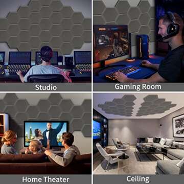 Sound Proof Foam Panels 12 Pack, Uoisaiko Acoustic Panels Hexagon Acoustic Foam 14" x 12" x 1.2" Soundproof Wall Panels Self Adhesive, Studio Home Office High Density Sound Proofing Padding for Wall