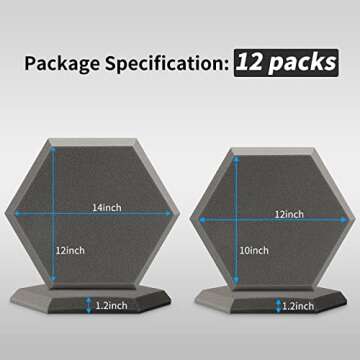 Sound Proof Foam Panels 12 Pack, Uoisaiko Acoustic Panels Hexagon Acoustic Foam 14" x 12" x 1.2" Soundproof Wall Panels Self Adhesive, Studio Home Office High Density Sound Proofing Padding for Wall