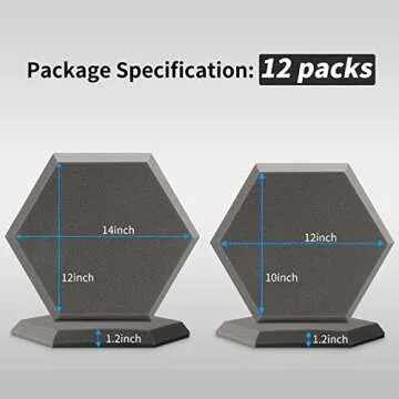 Sound Proof Foam Panels 12 Pack, Uoisaiko Acoustic Panels Hexagon Acoustic Foam 14" x 12" x 1.2" Soundproof Wall Panels Self Adhesive, Studio Home Office High Density Sound Proofing Padding for Wall