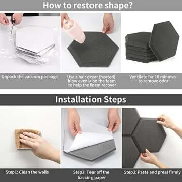 Sound Proof Foam Panels 12 Pack, Uoisaiko Acoustic Panels Hexagon Acoustic Foam 14" x 12" x 1.2" Soundproof Wall Panels Self Adhesive, Studio Home Office High Density Sound Proofing Padding for Wall