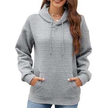 NOVEPT Womens Casual Gray Hoodies Fall Fashion Sweatshirt Comfortable Trendy Grey Sweat Shirt Waffle...