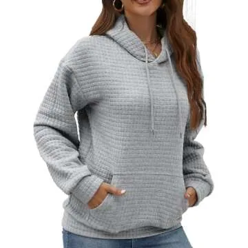 NOVEPT Women's Casual Gray Hoodie - Comfy Waffle Design