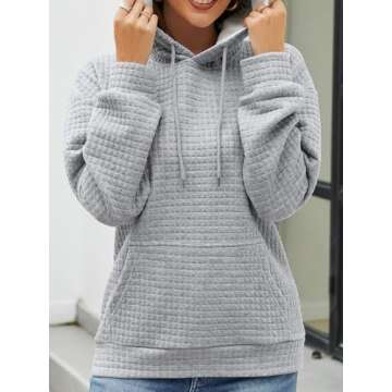 NOVEPT Womens Casual Gray Hoodies Fall Fashion Sweatshirt Comfortable Trendy Grey Sweat Shirt Waffle Comfy Plain Tops Ladies Pullover Fall&Winter Clothes(Grey,L)