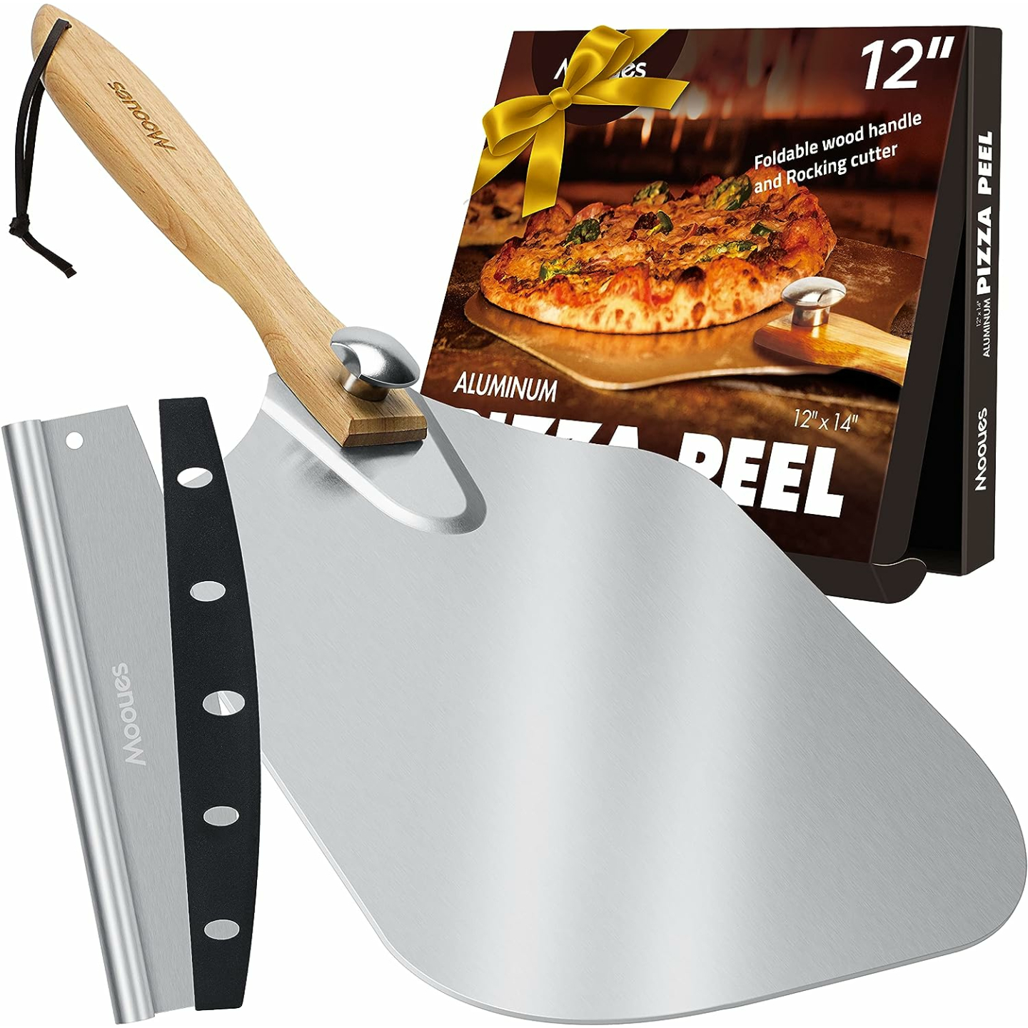 12" Aluminum Pizza Peel with Rocker Cutter & Bag