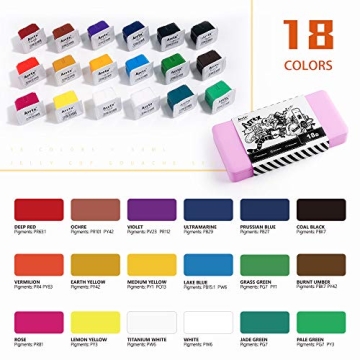 MIYA/HIMI Gouache Set - 18 Vibrant Colors for Artists