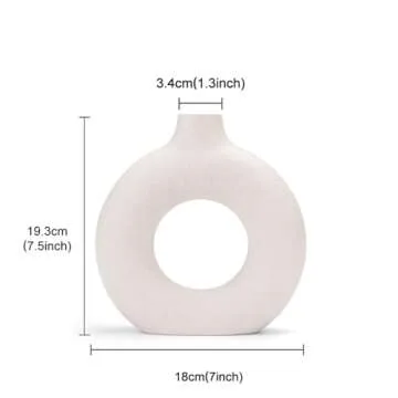 CEMABT White Donut Vase Hollow Ceramic Vase for Flowers Handmade Minimalist Boho ins Style Modern Ho...