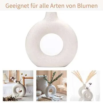CEMABT White Donut Vase Hollow Ceramic Vase for Flowers Handmade Minimalist Boho ins Style Modern Home Decor for Wedding Dinner Table Party Living Room Office Bedroom(M)