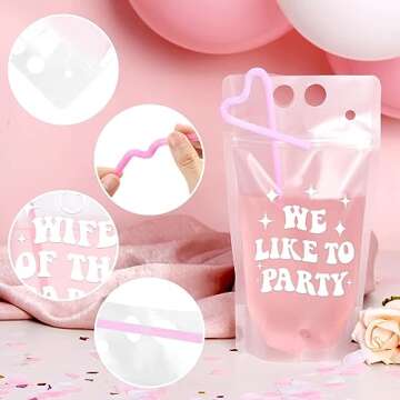 Nefelibata 16 Pcs Bachelorette Party Drink Pouches Wife of the Party We Like to Party 15 Oz Drink Po...
