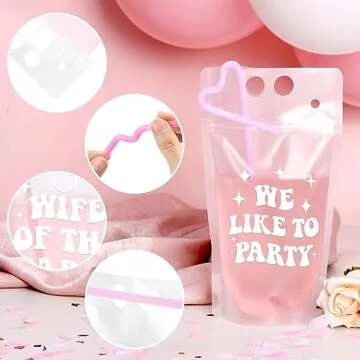 Nefelibata 16 Pcs Bachelorette Party Drink Pouches Wife of the Party We Like to Party 15 Oz Drink Po...