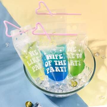 Nefelibata 16 Pcs Bachelorette Party Drink Pouches Wife of the Party We Like to Party 15 Oz Drink Pouches with Straws Bride and Bridesmaid Party Cups for Adults Wedding Gifts
