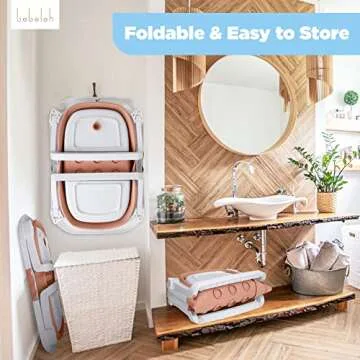 BEBELEH™ Collapsible Baby Bathtub – Bathtub + Baby tub Sling + Newborn Sling – Baby Bathtub Newborn to Toddler 0-24 Months – The Ultimate Travel Baby Bath Tub and Everyday Use! (Pink)