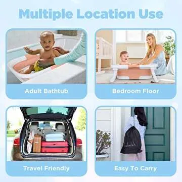 BEBELEH™ Collapsible Baby Bathtub – Bathtub + Baby tub Sling + Newborn Sling – Baby Bathtub Newborn to Toddler 0-24 Months – The Ultimate Travel Baby Bath Tub and Everyday Use! (Pink)