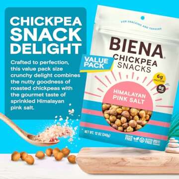 BIENA Chickpea Snacks - Crunchy Roasted Chickpeas with Himalayan Pink Salt for Healthy Snacking