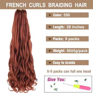COOKOO 9 Packs 26 Inch Ginger French Curly Braiding Hair for Black Women Pre-Stretched Bouncy Braids...