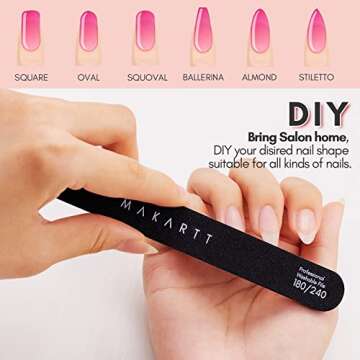 Makartt Nail File, 180 240 Grit Emery Boards for Nails, 10pcs Professional Washable Dual Sides Filer Kit for Natural Nails, Gentle Filing & Ultra-Fine Shining Manicure Tools