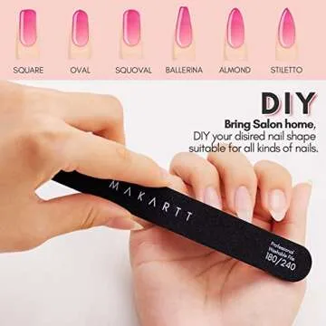 Makartt Nail File, 180 240 Grit Emery Boards for Nails, 10pcs Professional Washable Dual Sides Filer Kit for Natural Nails, Gentle Filing & Ultra-Fine Shining Manicure Tools