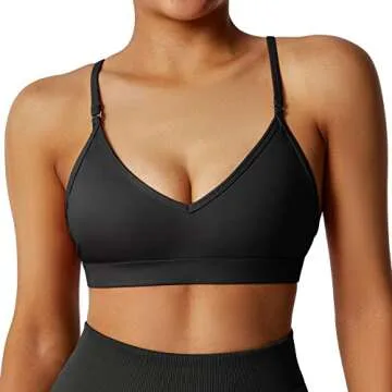 RUUHEE Women Workout Sports Bra Backless Criss Cross Halter Padded Low Impact Yoga Crop Bras(Medium,Black-4)