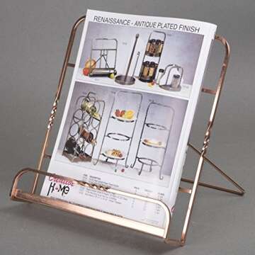 Creative Home Renaissance Copper Plated Cookbook Holder, Copper, 10" x 7-1/8" x 9-7/8"