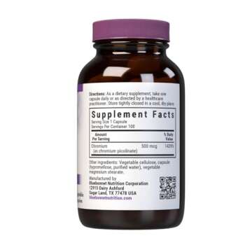 BlueBonnet Nutrition Chromium Picolinate, Soy, Gluten & Dairy Free, Non-GMO, Kosher Certified, Vegan, 500 mcg, 100 Count